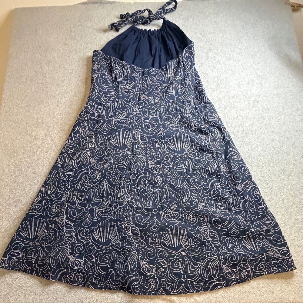 Vineyard Vines Navy Blue Embroidered Sea Shell Halter Dress Womens 10 Nautical - Picture 5 of 6